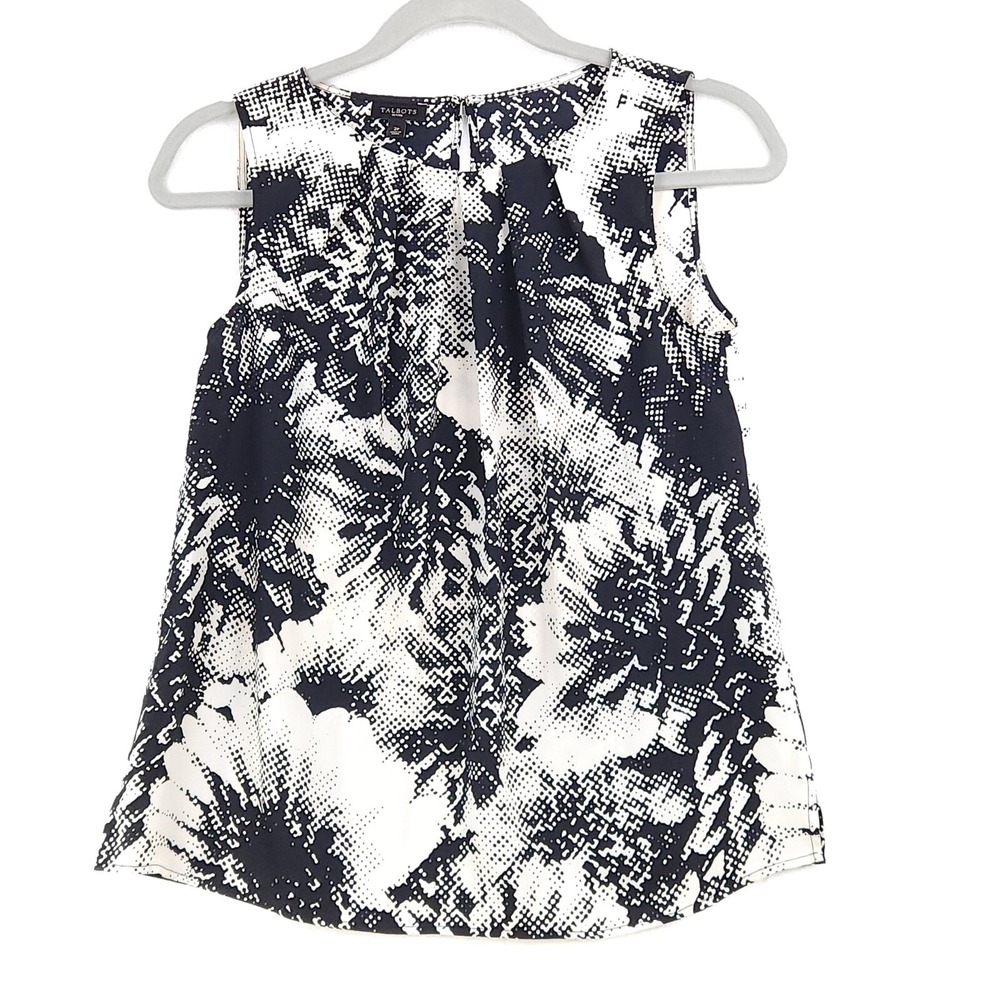 Talbots Womens Petites Sz 2 Sleeveless Blouse Retro Floral Graphic Pop Art Print